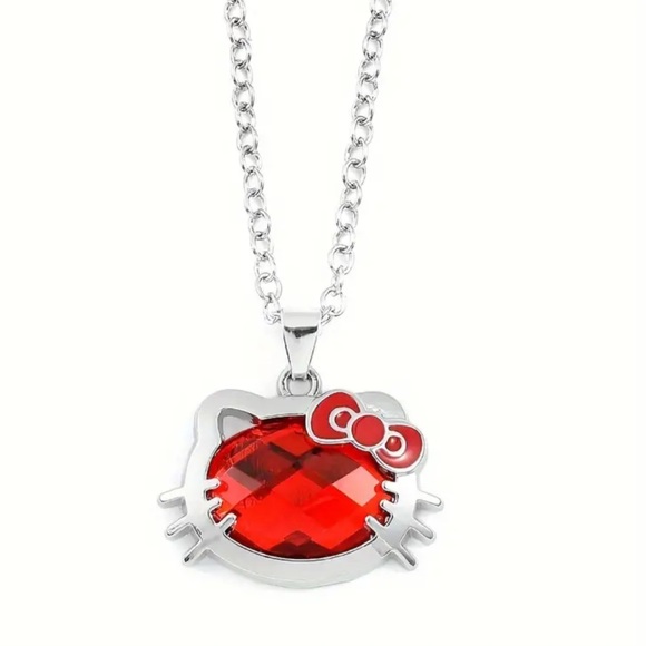 Hello Kitty Silver Alloy Titanium Chain Red NWT‎ Crystal New - Picture 1 of 8